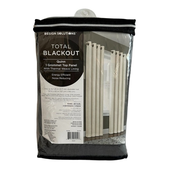 Quinn Total Blackout Grommet Top Curtain Panel 50x63 BLACK Energy Efficient NIB - Picture 2 of 4
